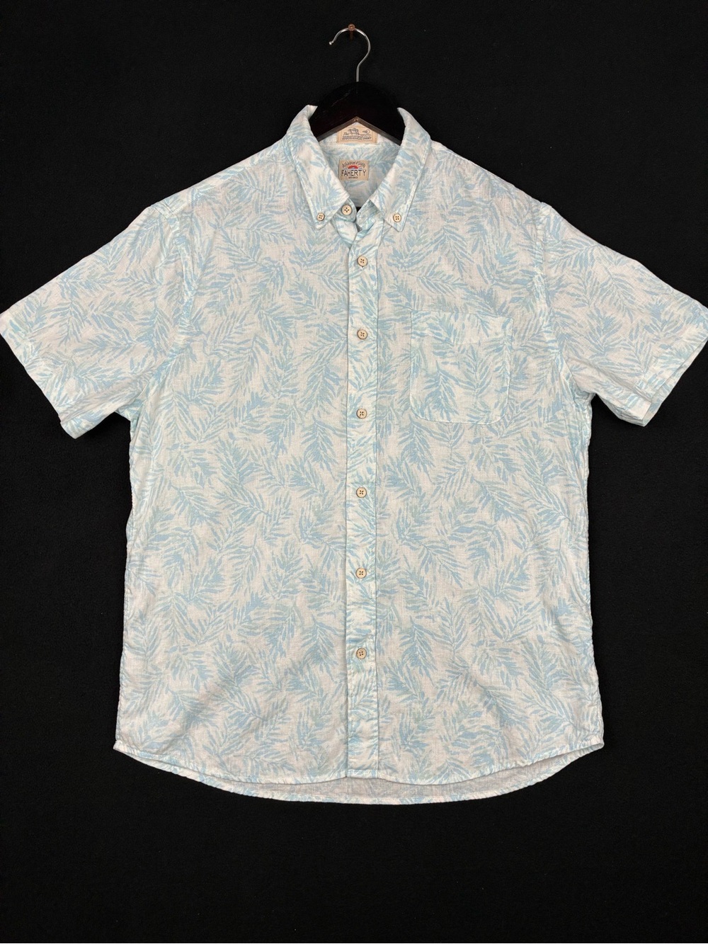 Faherty The Breeze Linen Lightweight Palm Short Sleeve Button-Down White Blue